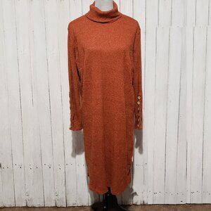 Tacera 2X Midi Dress Orange Knit Cozy Comfy Earthy Goblin Rustic Minimalist 70s